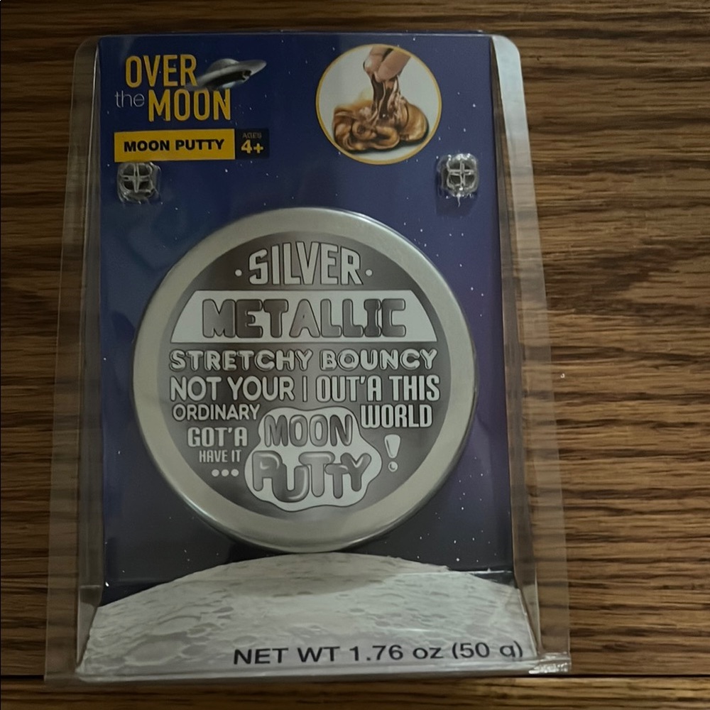 New Over the Moon silver metallic stretchy bouncy moon putty